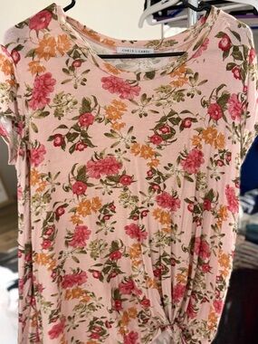 Women’s Chris & Carol Blush Pink Floral Knot-Front Short Sleeve Tee